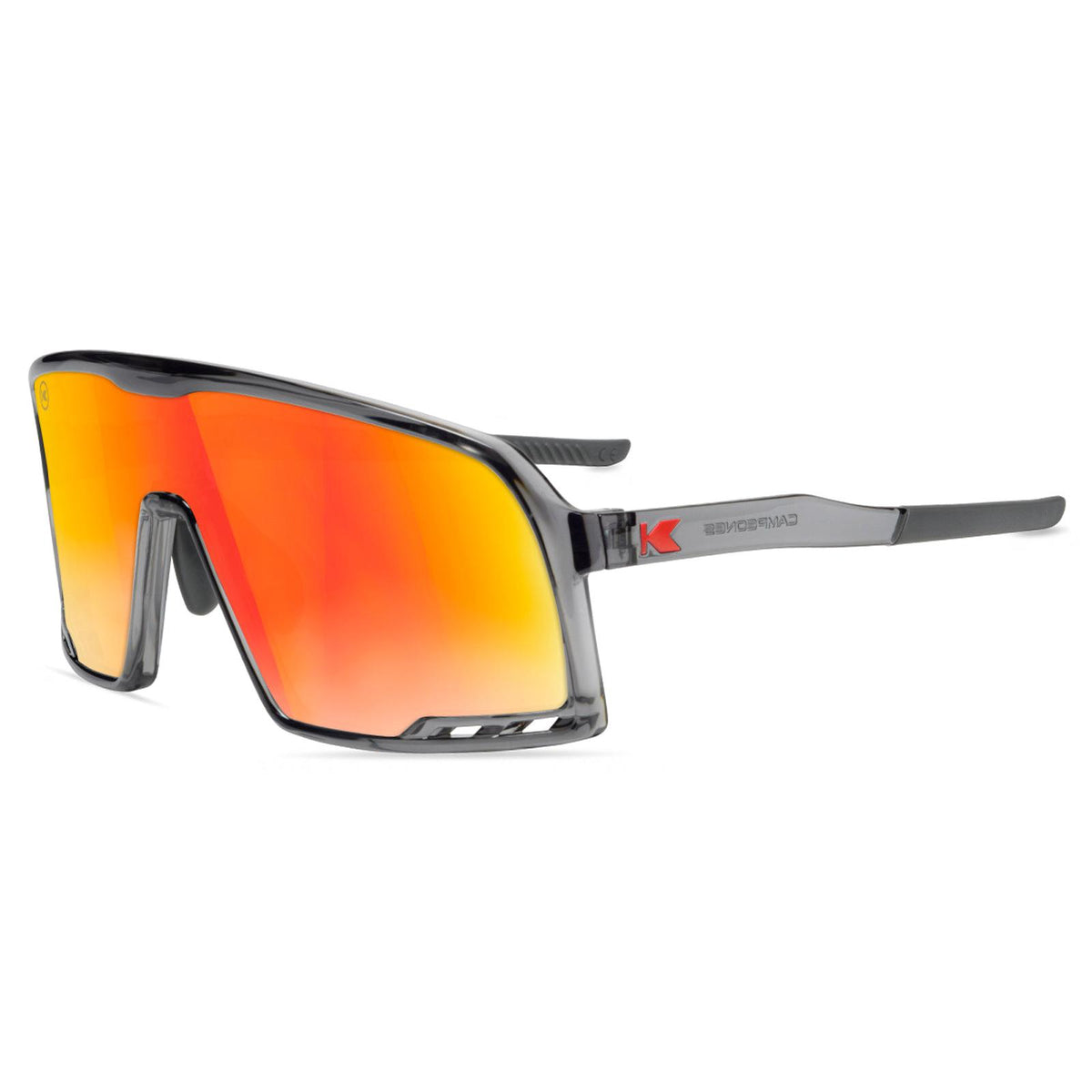 Sport Sunglasses with Clear Grey Frames and Red Sunset Lenses, Flyover