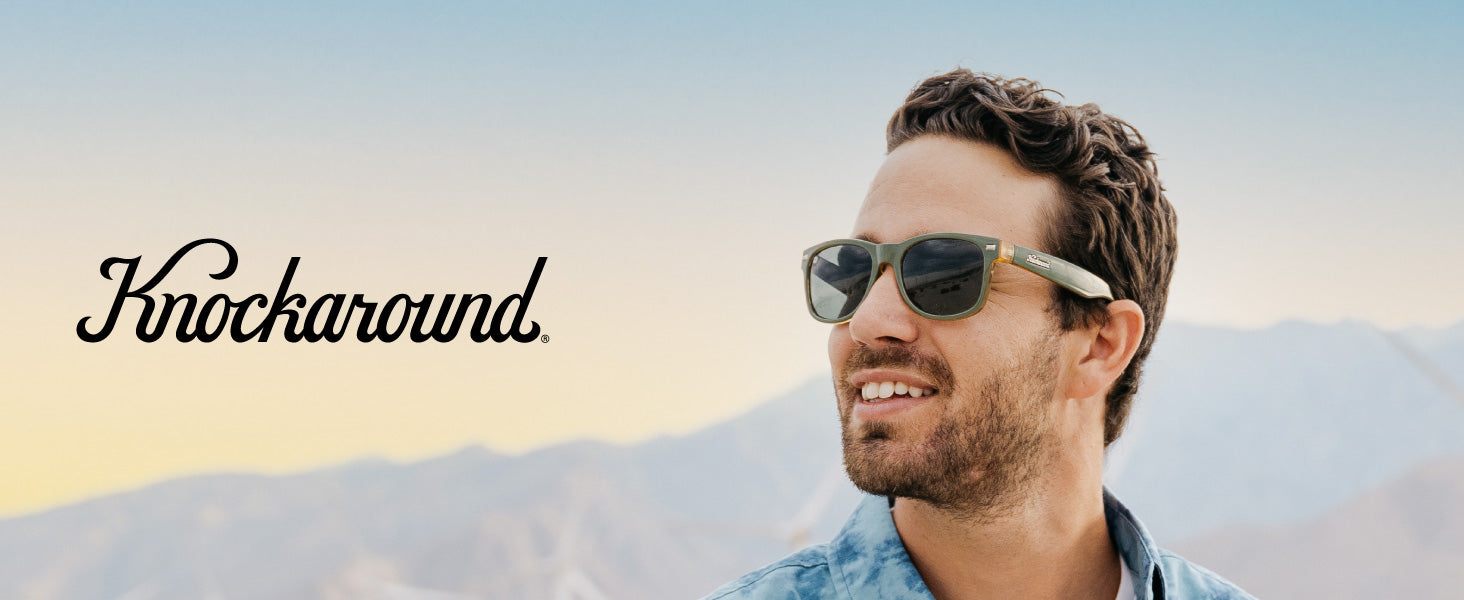 Fort Knocks Knockaround Sunglasses. Photo features a men wearing Fort Knocks sunglasses.