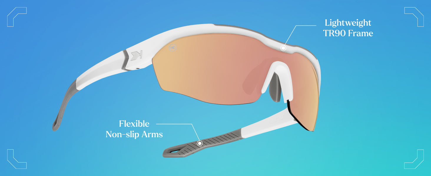 Kinetics Sunglasses Features: Lightweight TR90 Frame, and Flexible Non-slip Arms