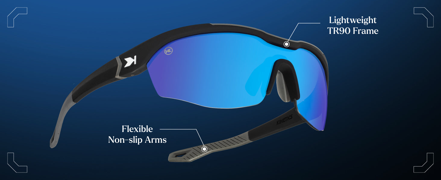 Kinetics Sunglasses Features: Lightweight TR90 Frame, Flexible Non-slip Arms