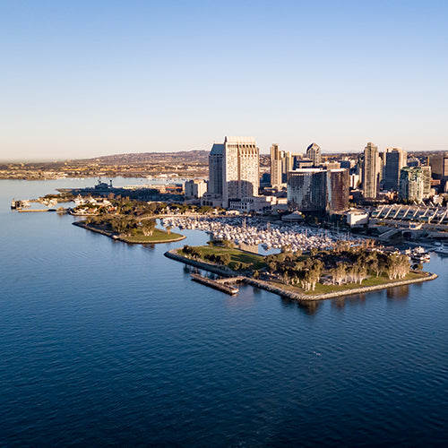 Drone view of San Diego from the bay