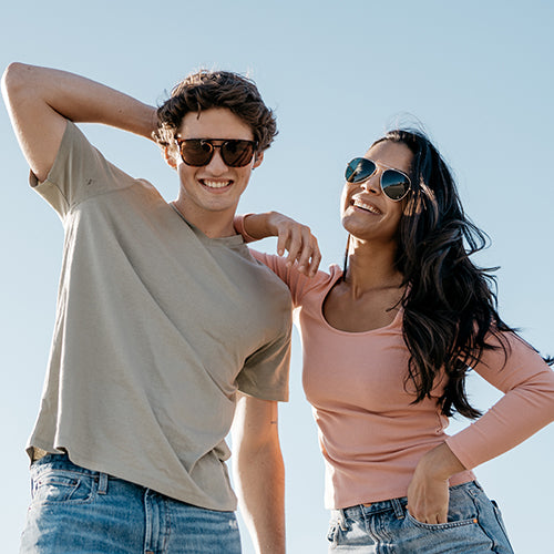 Couple wearing Knockaround polarized sunglasses