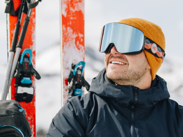 Man  wearing Knockaround Slingshots snow goggles