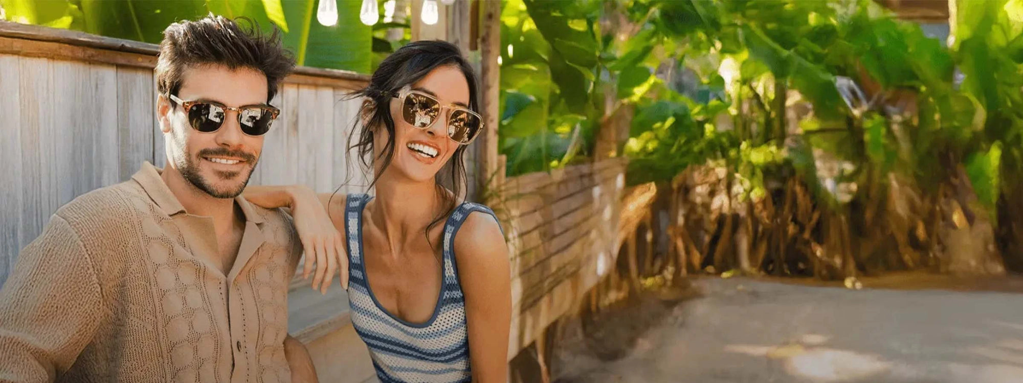 Man wearing Matte Tortoise Shell Brooklines and woman wearing On The Rocks Pacific Palisades