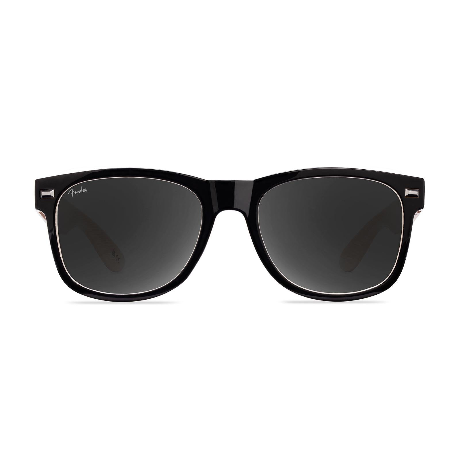 Knockaround and Fender® Black Stratocaster™ Fort Knocks Sunglasses with polarized grey lenses, front