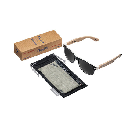 Knockaround and Fender® Black Stratocaster™ Fort Knocks Sunglasses with polarized grey lenses, set