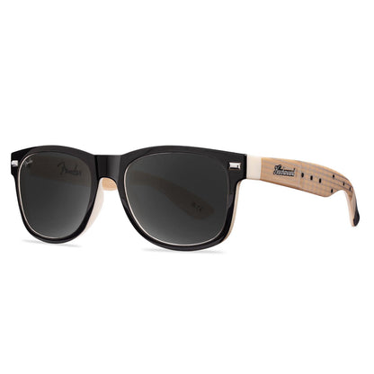 Knockaround and Fender® Black Stratocaster™ Fort Knocks Sunglasses with polarized grey lenses, threequarter