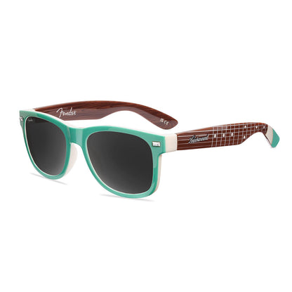 Knockaround and Fender® Surf Green Stratocaster™ Fort Knocks Sunglasses with polarized grey lenses, flyover