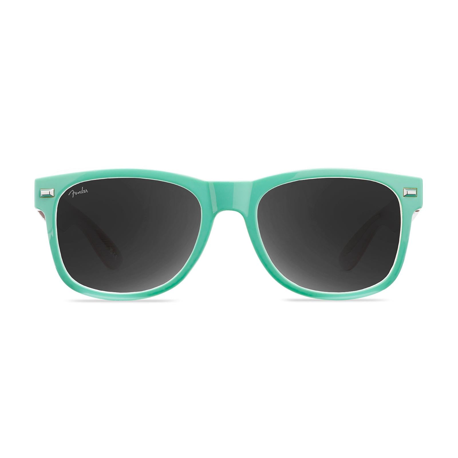 Knockaround and Fender® Surf Green Stratocaster™ Fort Knocks Sunglasses with polarized grey lenses, front