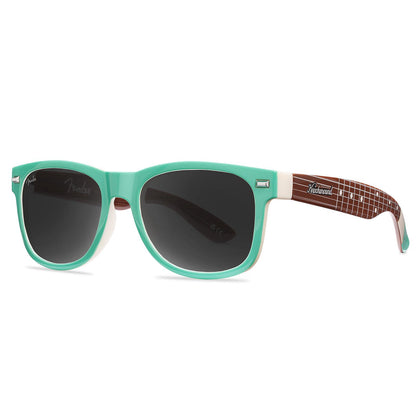Knockaround and Fender® Surf Green Stratocaster™ Fort Knocks Sunglasses with polarized grey lenses, threequarter
