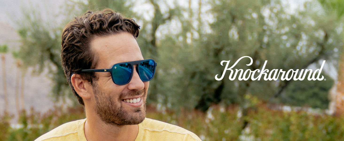 Pacific Palisades Knockaround Sunglasses. Photo features a men wearing Pacific Palisades sunglasses. 