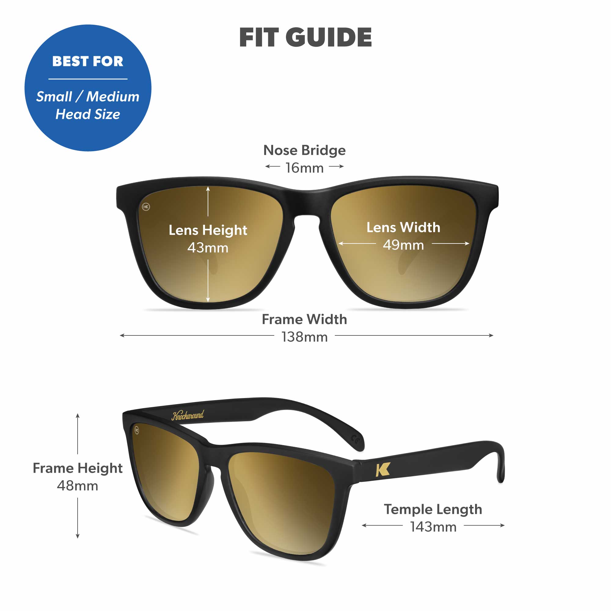 Black Gold Classics Sunglasses, Fit Guide