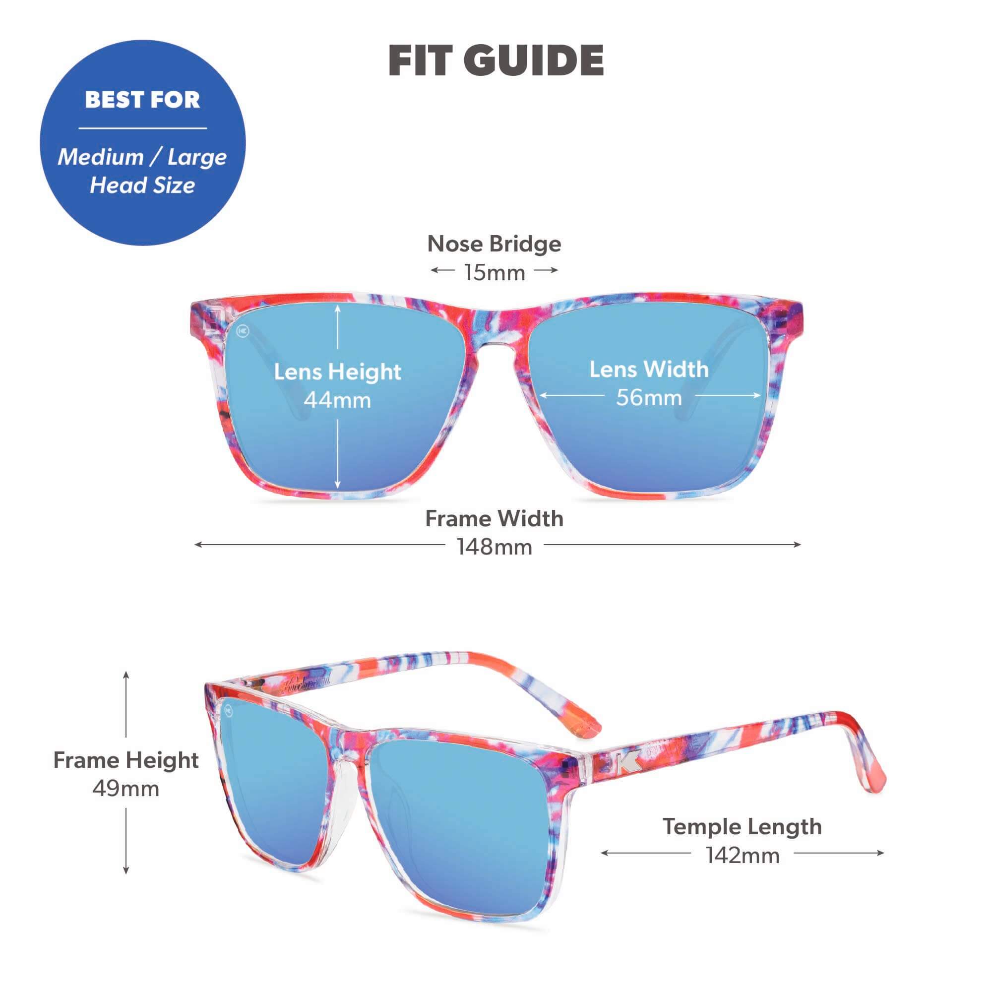 Live Free or Tie-Dye Fast Lanes Sunglasses, Fit Guide