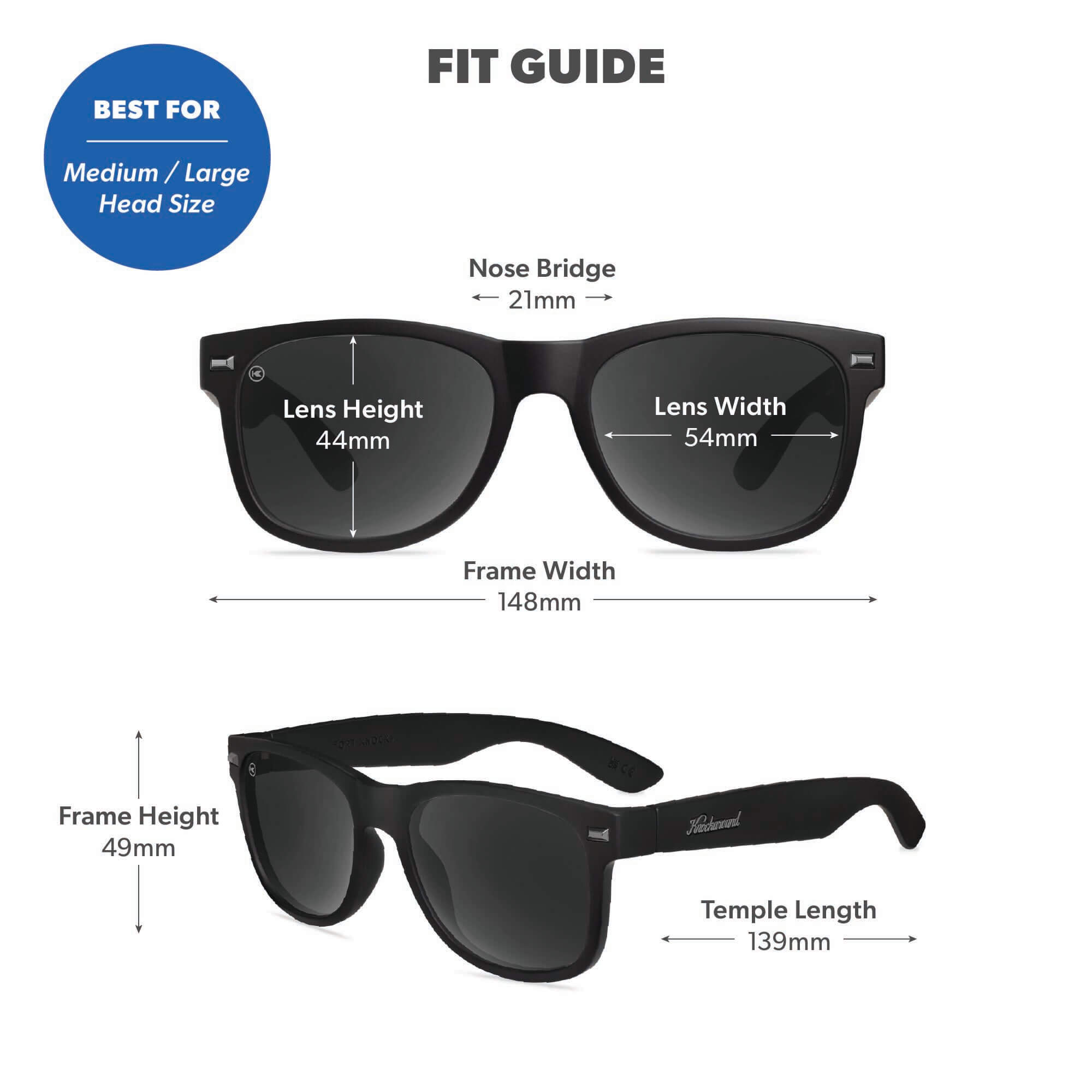 Black on Black Fort Knocks Sunglasses, Fit Guide