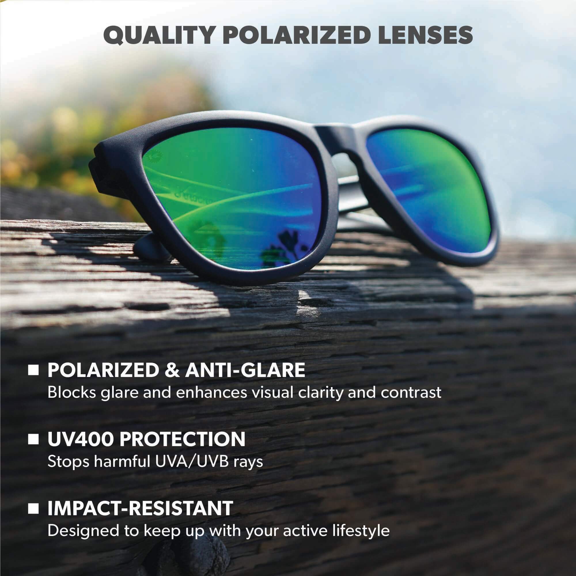 Black / Green Moonshine Premiums Sunglasses, Lens Features