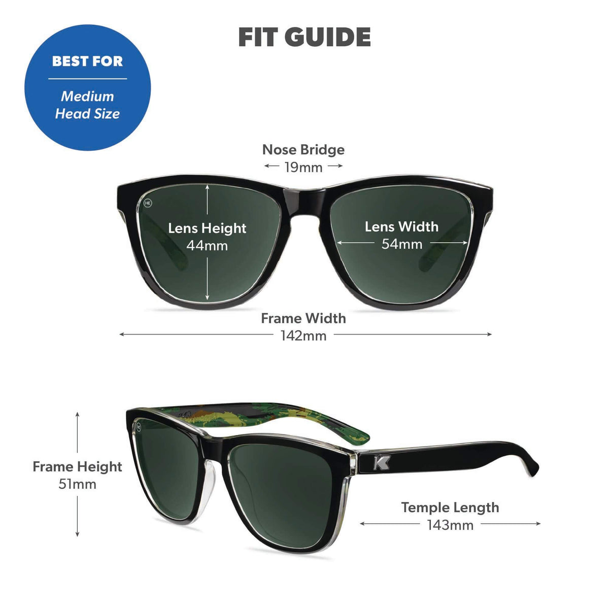 Fit Guide. Best for medium head sizes. Photo features Covert Ops / Aviator Green Premiums Sunglasses and includes specific frame measurements. See Fit Guide for more details.