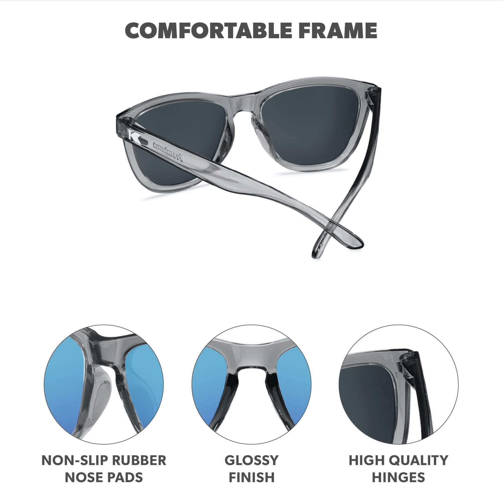 Clear Grey / Aqua Premiums Sport Sunglasses, Frame Features
