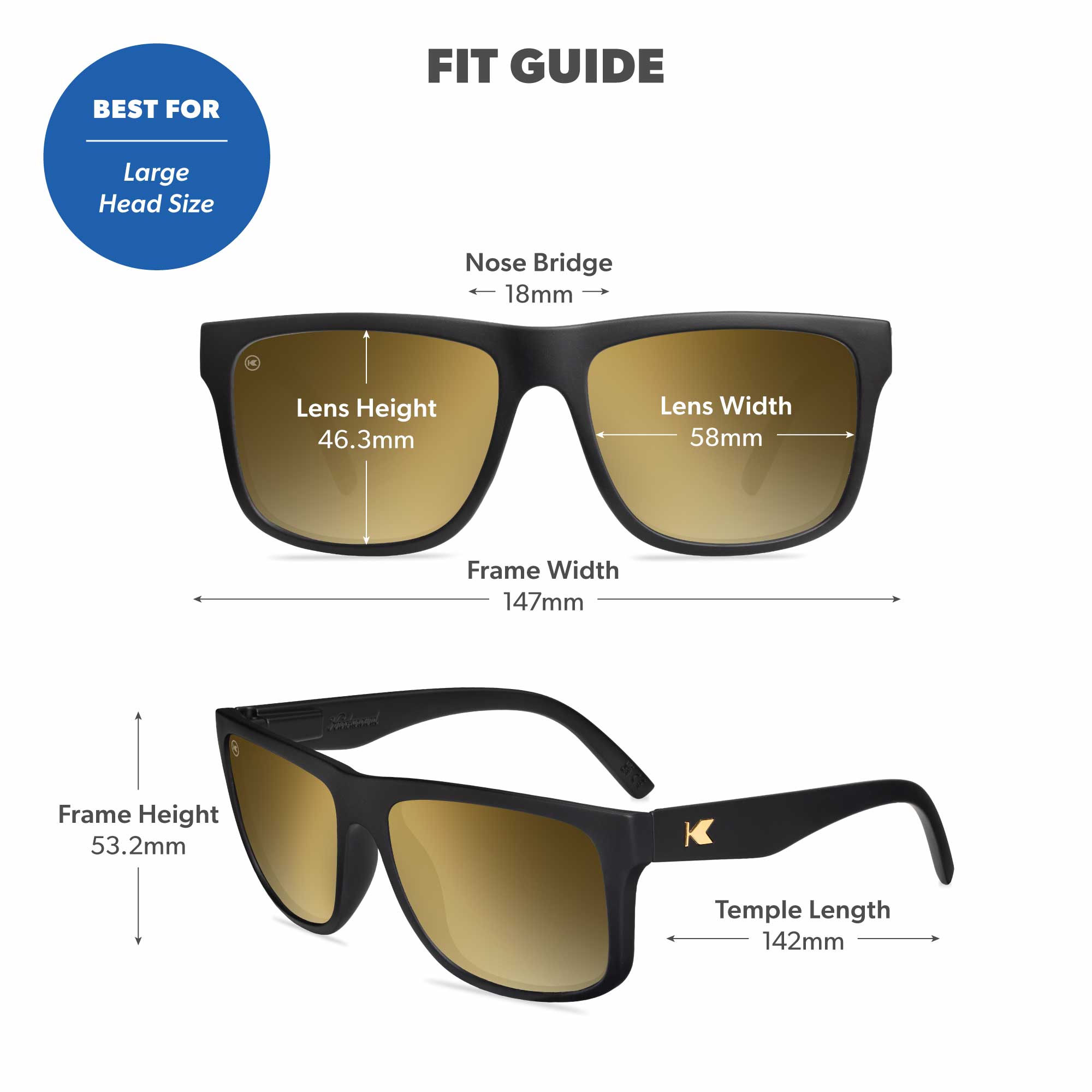 Black Gold Torrey Pines Sunglasses, Fit Guide