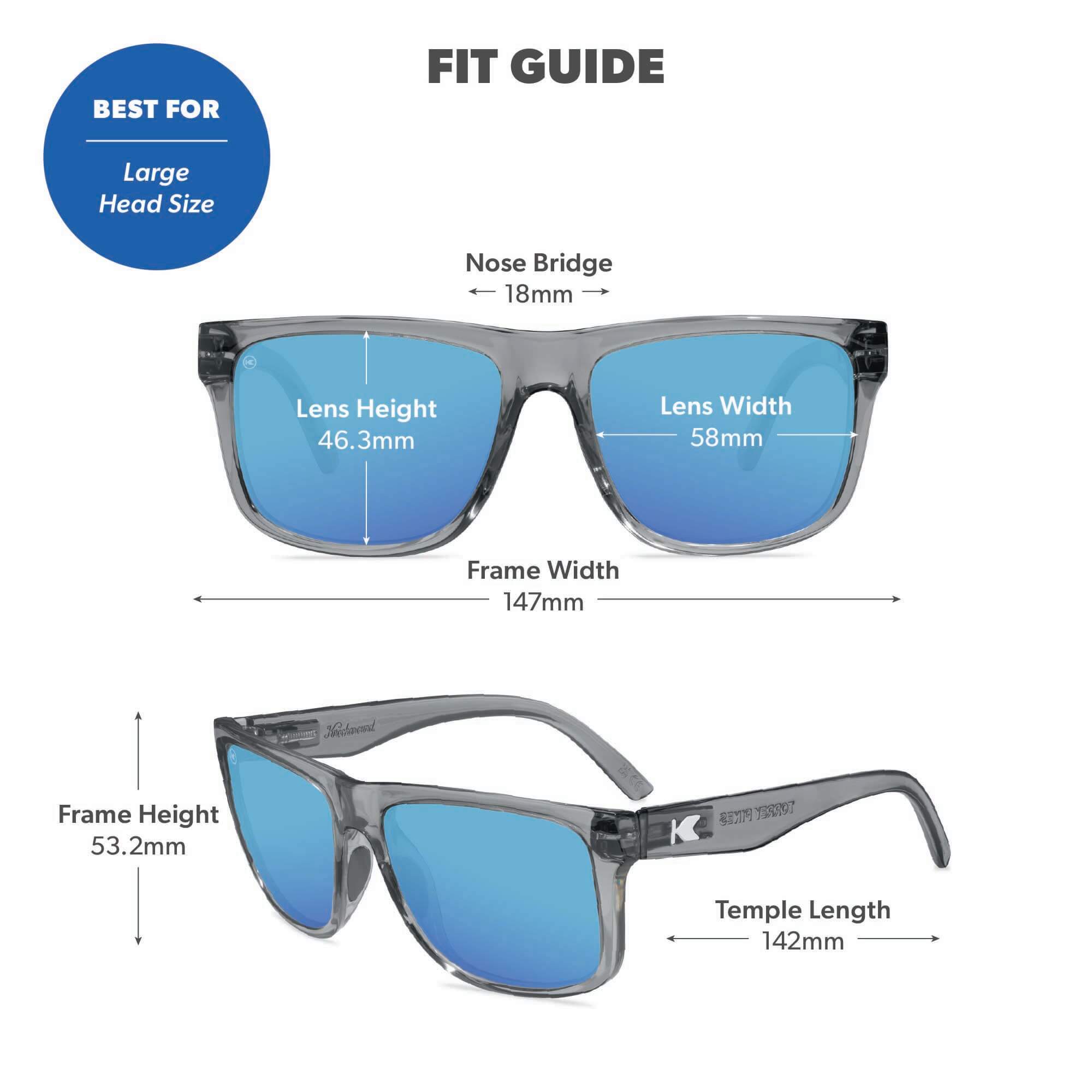 Clear Grey / Aqua Torrey Pines Sport Sunglasses, Fit Guide