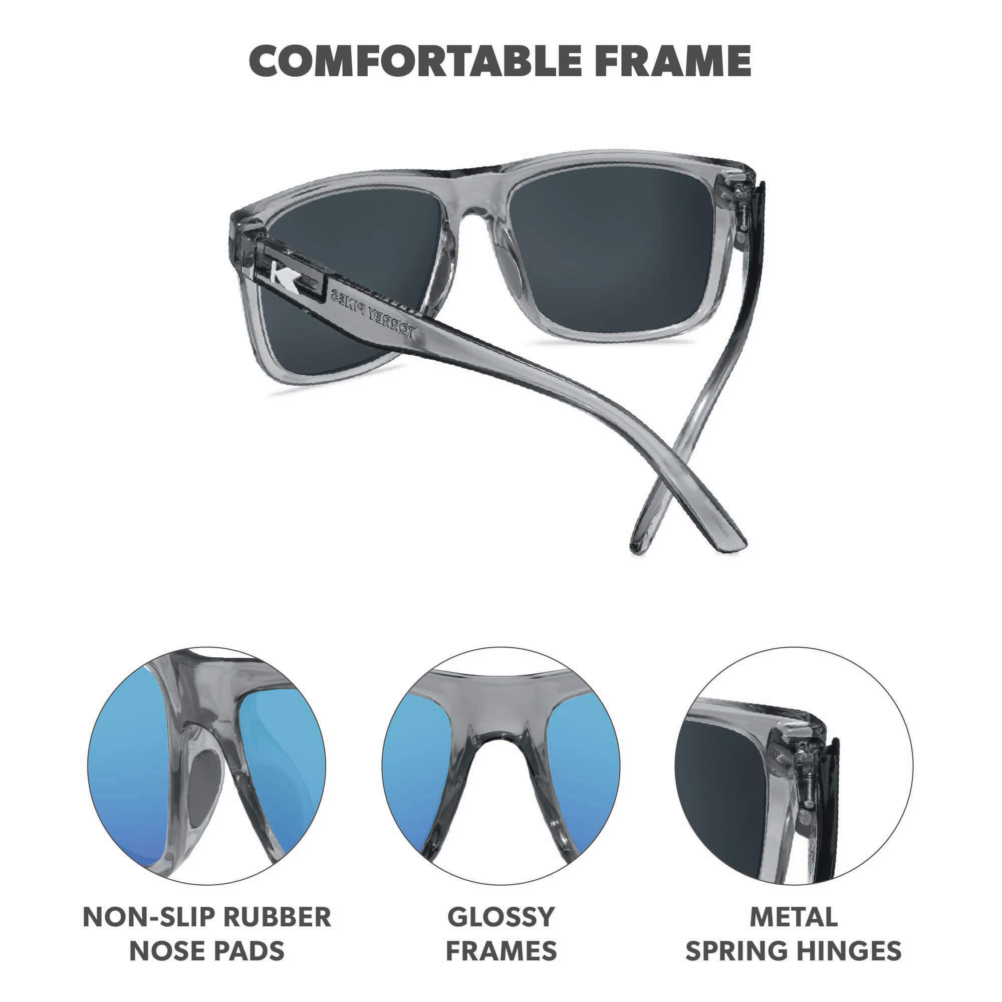 Clear Grey / Aqua Torrey Pines Sport Sunglasses, Frame Features