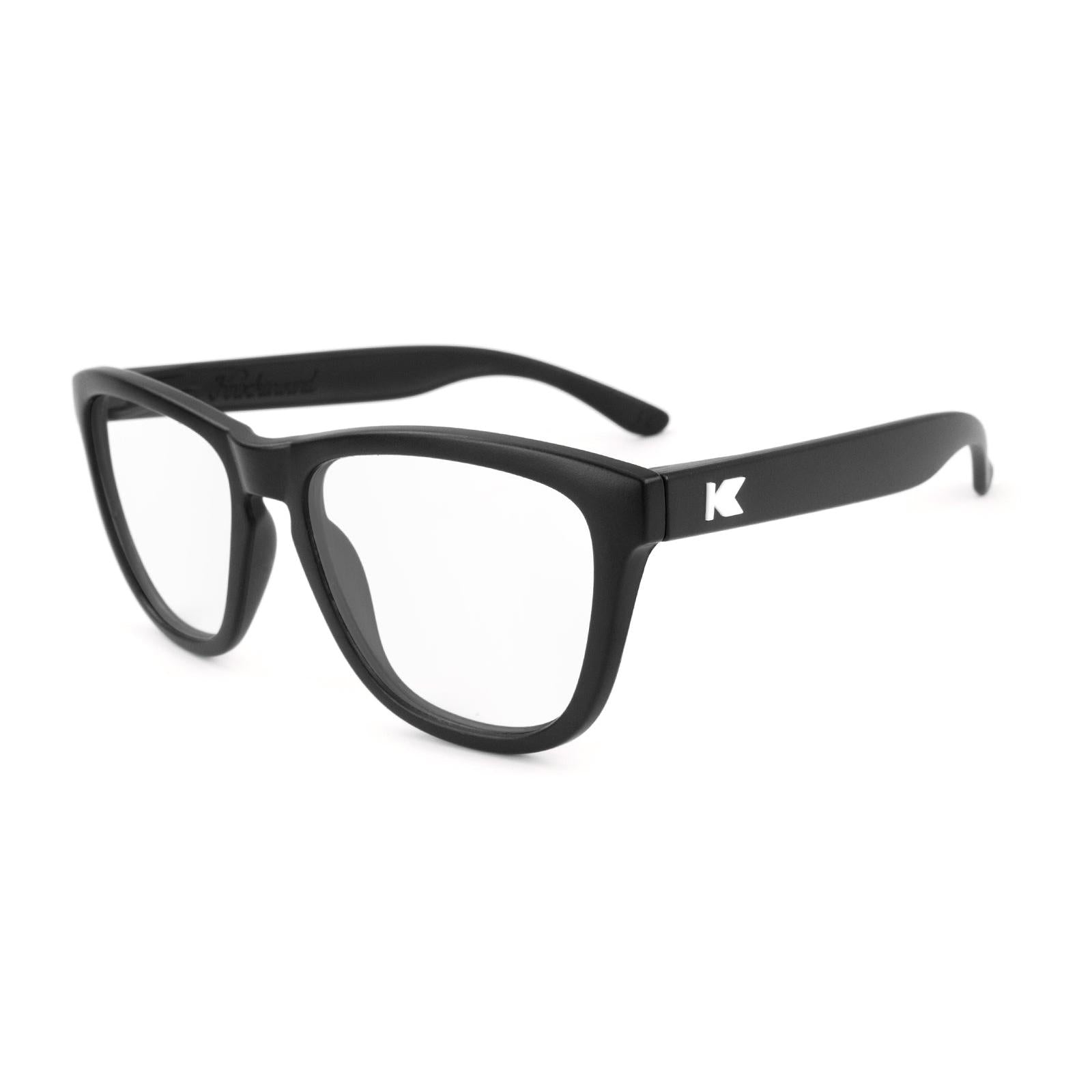 Black Premiums Prescription Sunglasses with Clear Lens, Flyover 