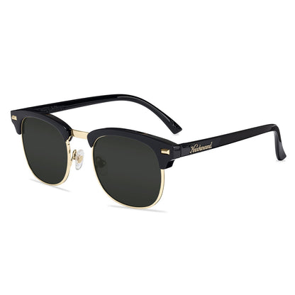 Glossy Black & Gold Brooklines Prescription Glasses with Grey Lens, Flyover