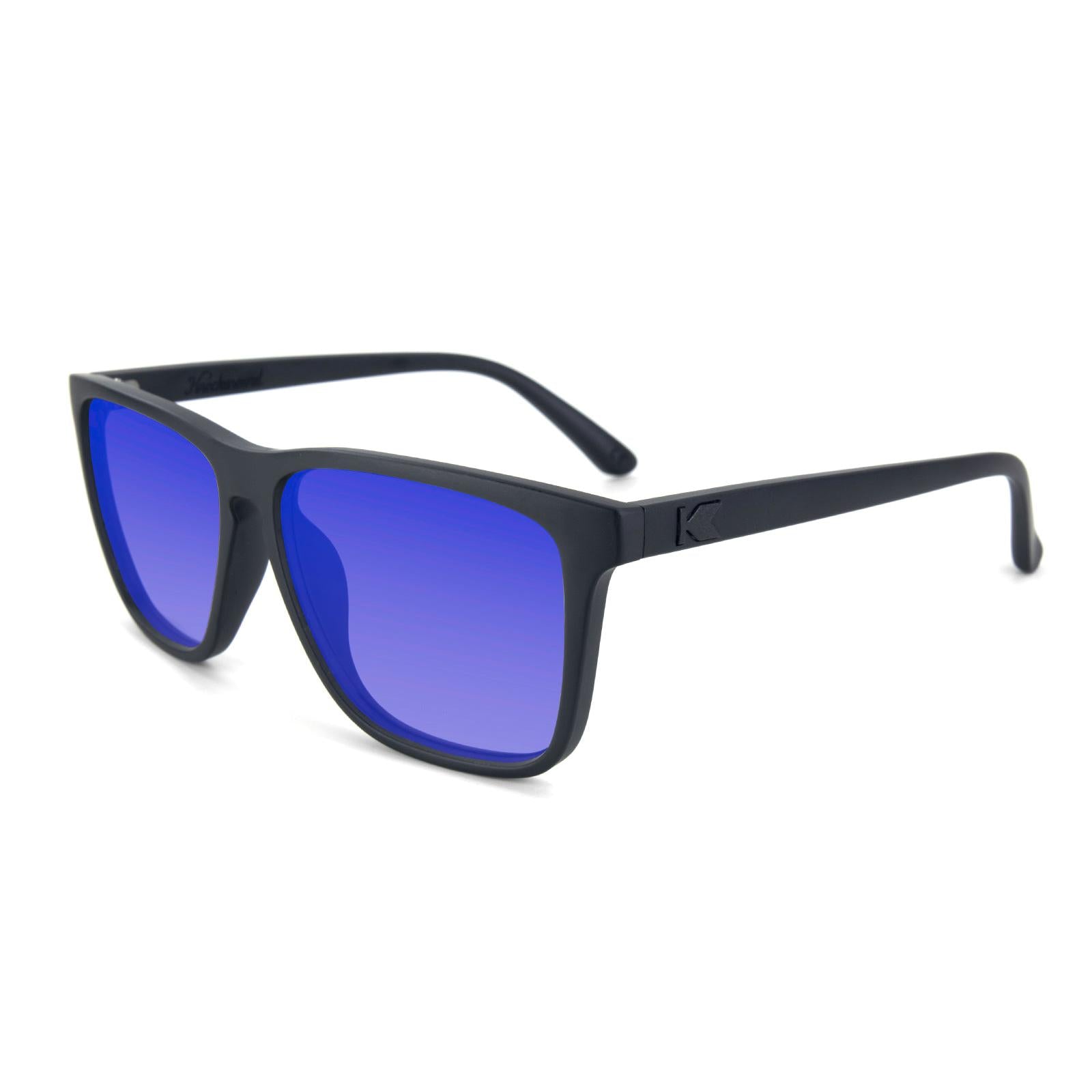 Black on Black Fast Lanes Prescription Sunglasses with Blue Lens, Flyover 
