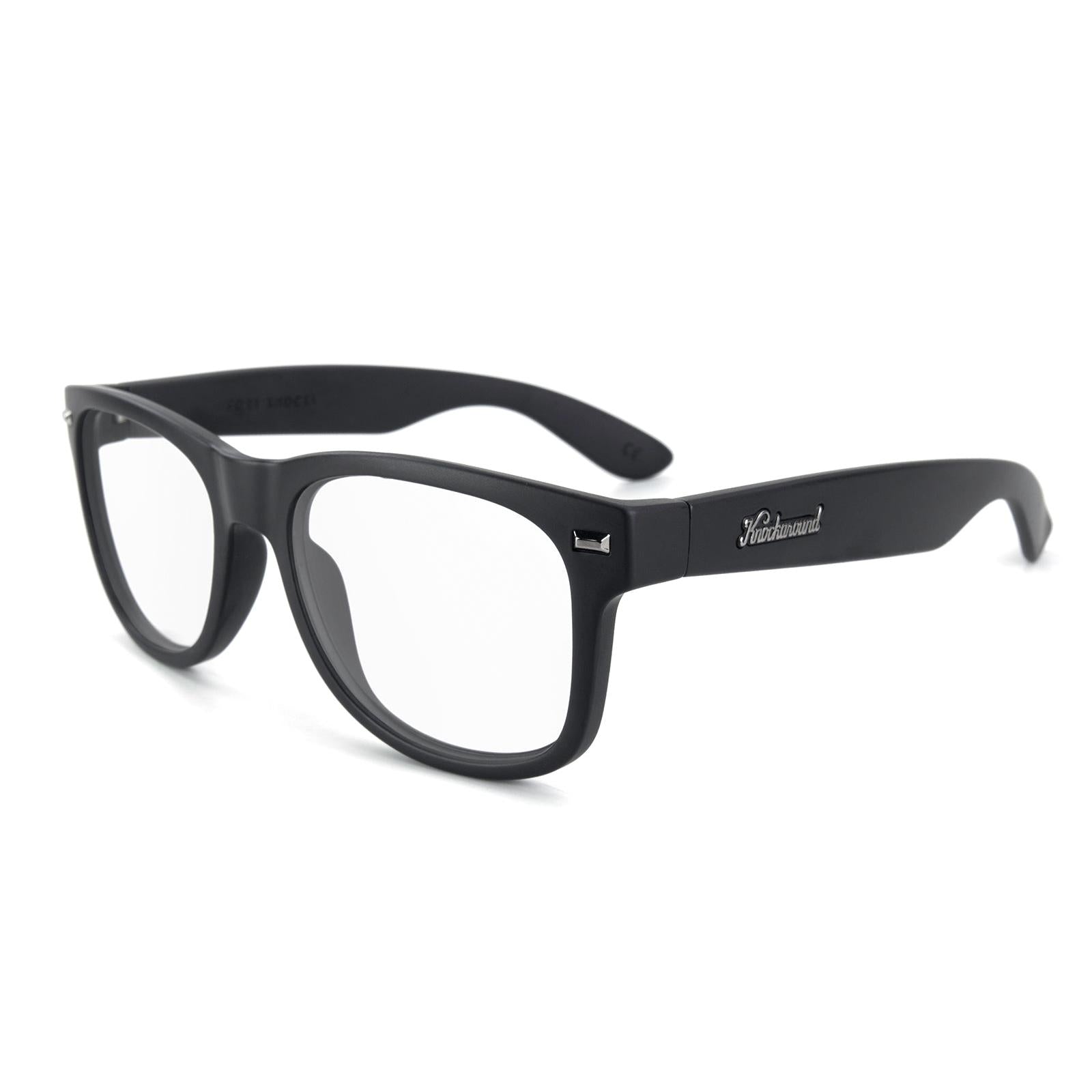 Black on Black Fort Knocks Prescription Sunglasses with Clear Lens, Flyover 