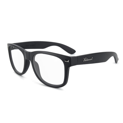Black on Black Fort Knocks Prescription Sunglasses with Clear Lens, Flyover 