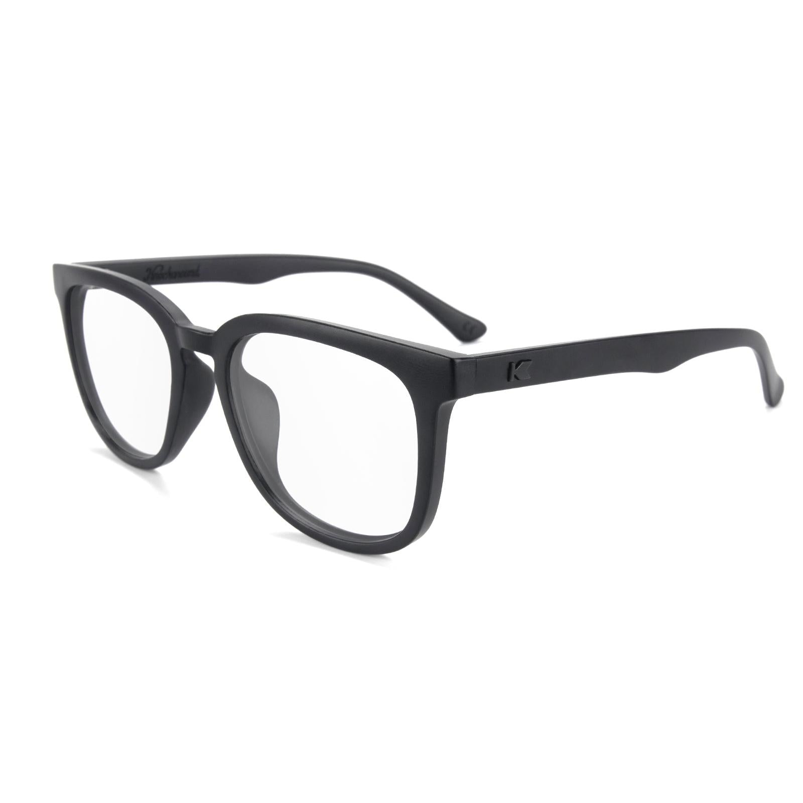 Black on Black Paso Robles Prescription Sunglasses with Clear Lens, Flyover 