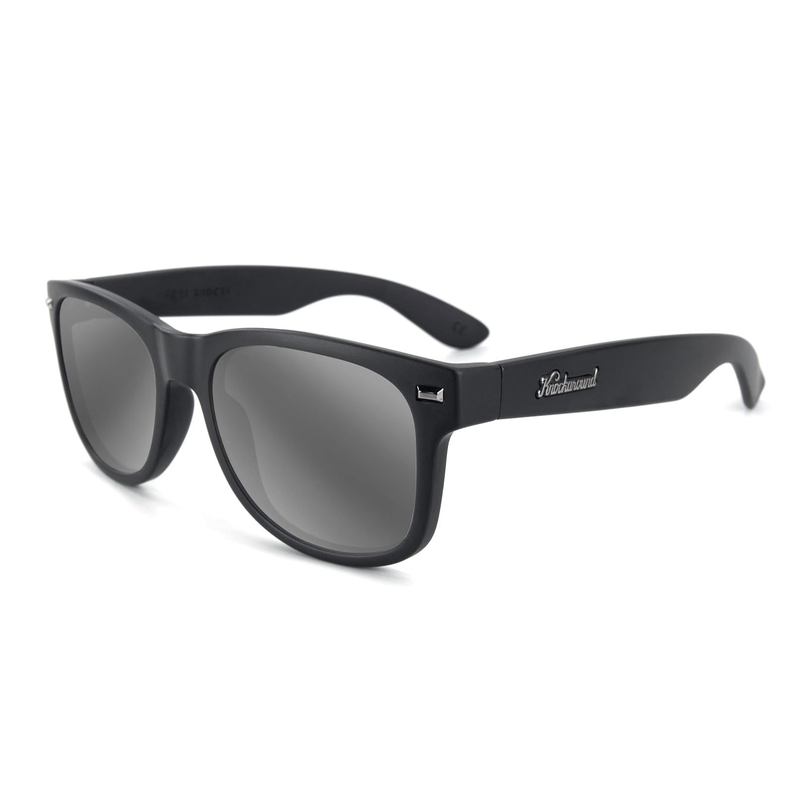 Black on Black Fort Knocks Prescription Sunglasses with Silver Lens, Flyover 