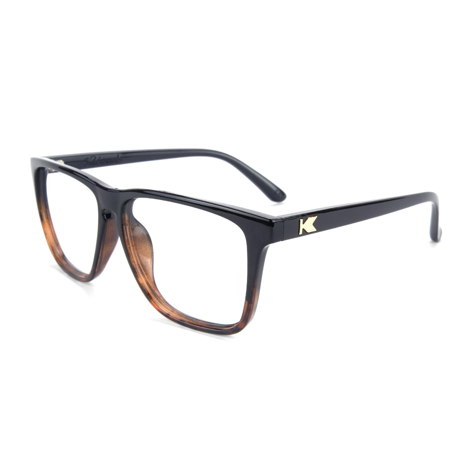 Glossy Black and Tortoise Shell Fade Fast Lanes Prescription Sunglasses with Clear Lens, Flyover 