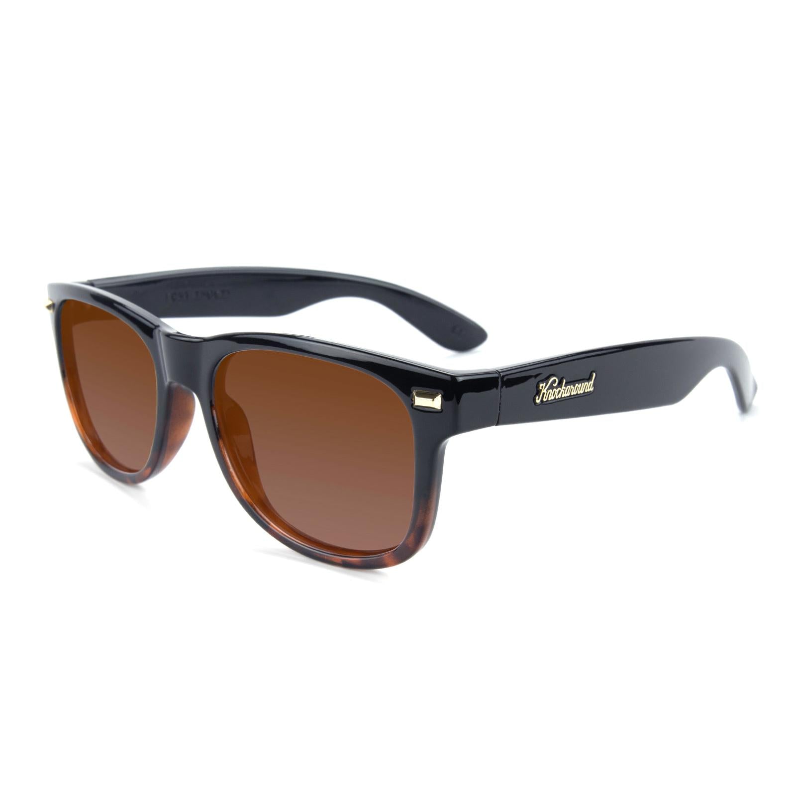 Glossy Black and Tortoise Shell Fade Fort Knocks Prescription Sunglasses with Brown Lens, Flyover 