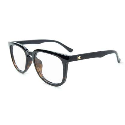 Glossy Black and Tortoise Shell Fade Paso Robles Prescription Sunglasses with Clear Lens, Flyover 