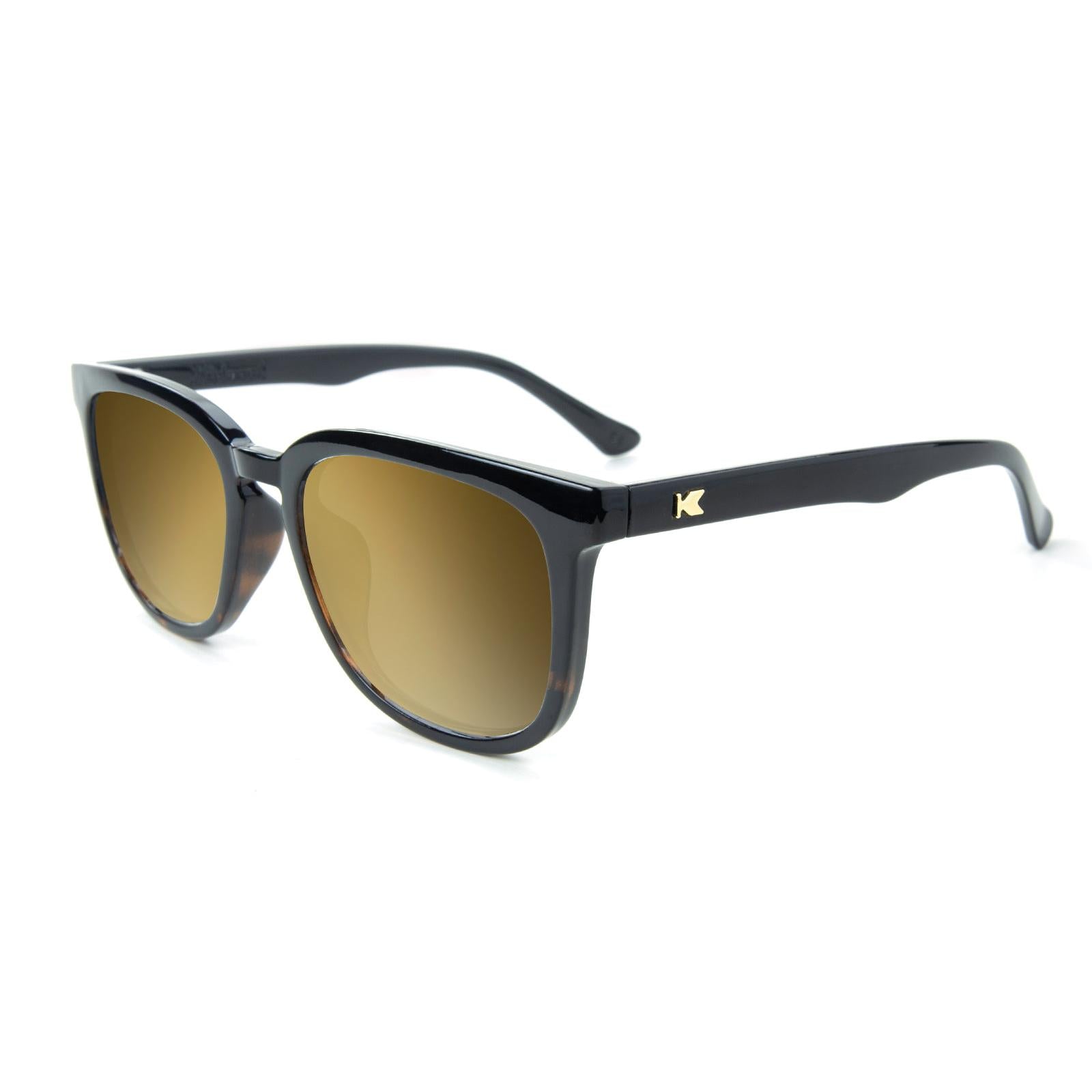Glossy Black and Tortoise Shell Fade Paso Robles Prescription Sunglasses with Gold Lens, Flyover 